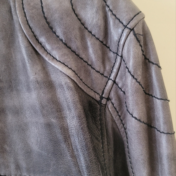 NWOT Wilson's Gray Black Distressed Genuine Leather Jacket Coat Size XXL - Picture 4 of 16